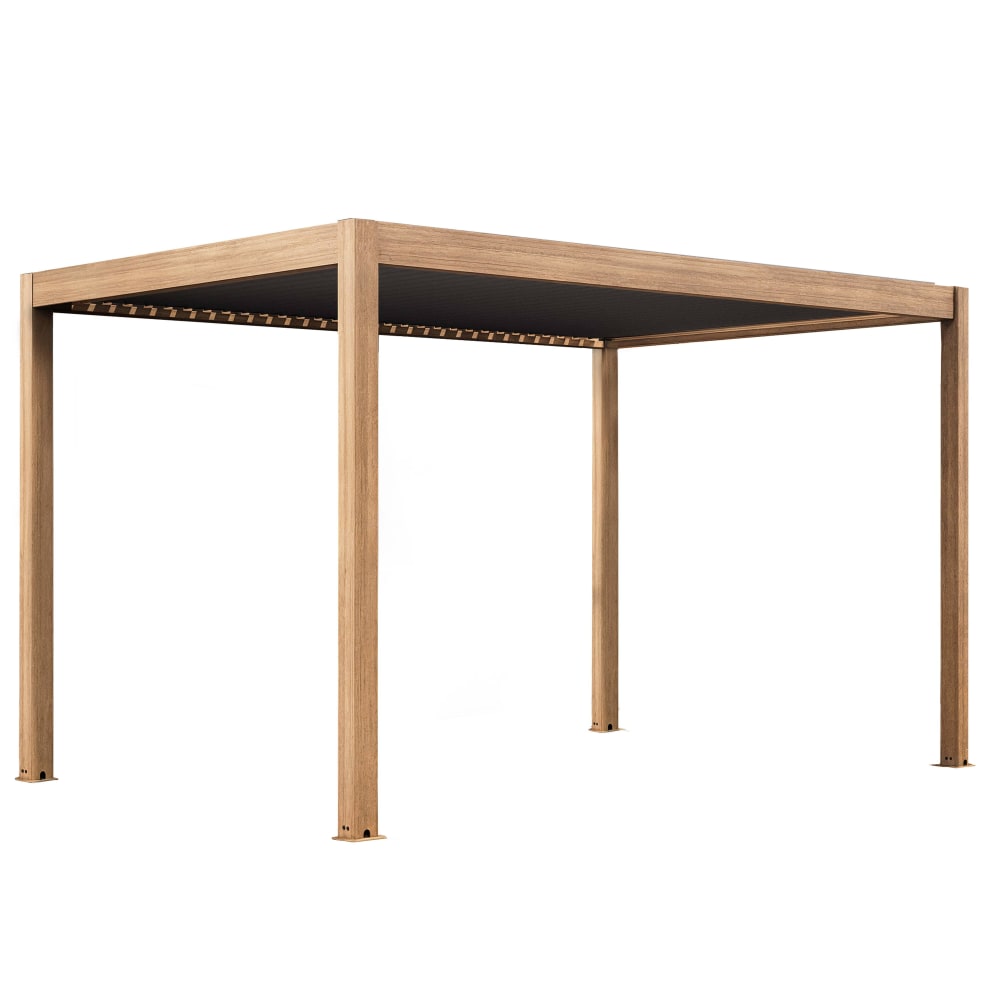 Pergola bioclimatique autoportée et motorisée éclairée 3x4m bois gris