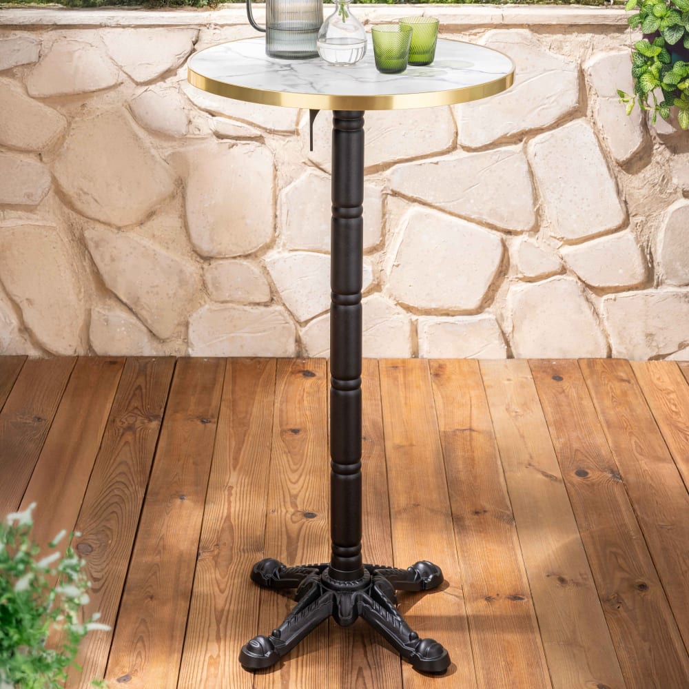 Table haute ronde 60 cm inclinable plateau marbre blanc/doré et noir