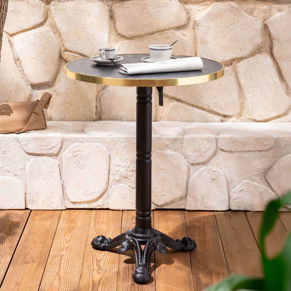 Table à mange ronde 60 cm inclinable marbre noir/doré et pied noir