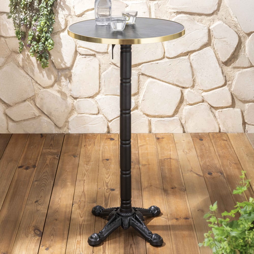 Table haute ronde 60 cm inclinable plateau marbre noir/doré et noir