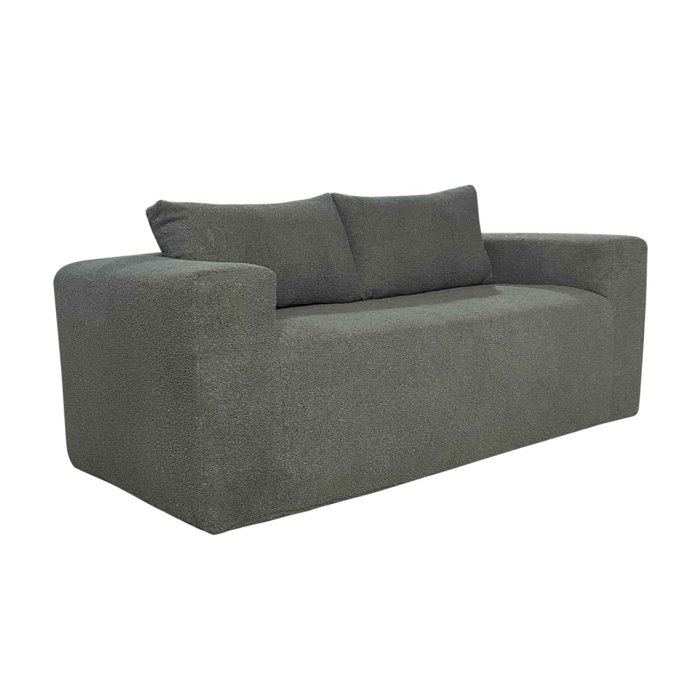 Canapé 2 places en tissu bouclette avec coussins vert L 160 cm