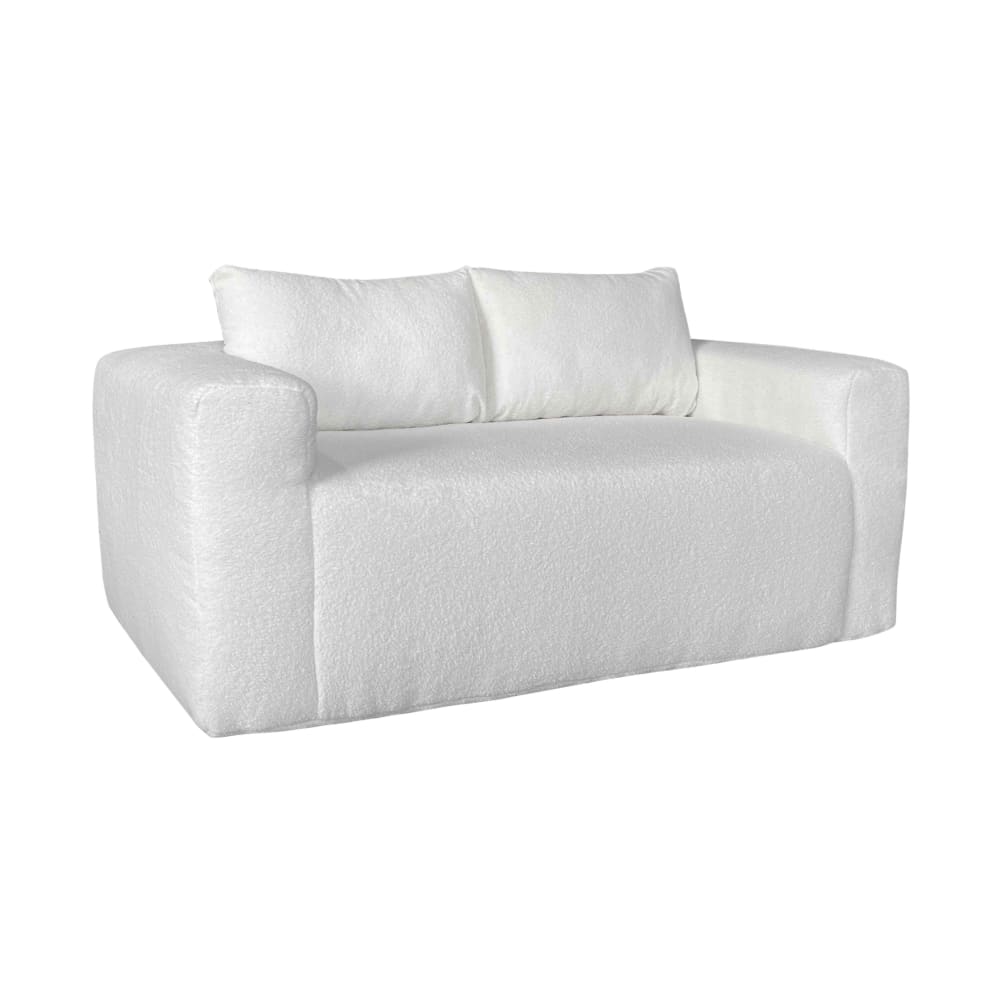 Canapé 2 places en tissu bouclette avec coussins écru L 160 cm
