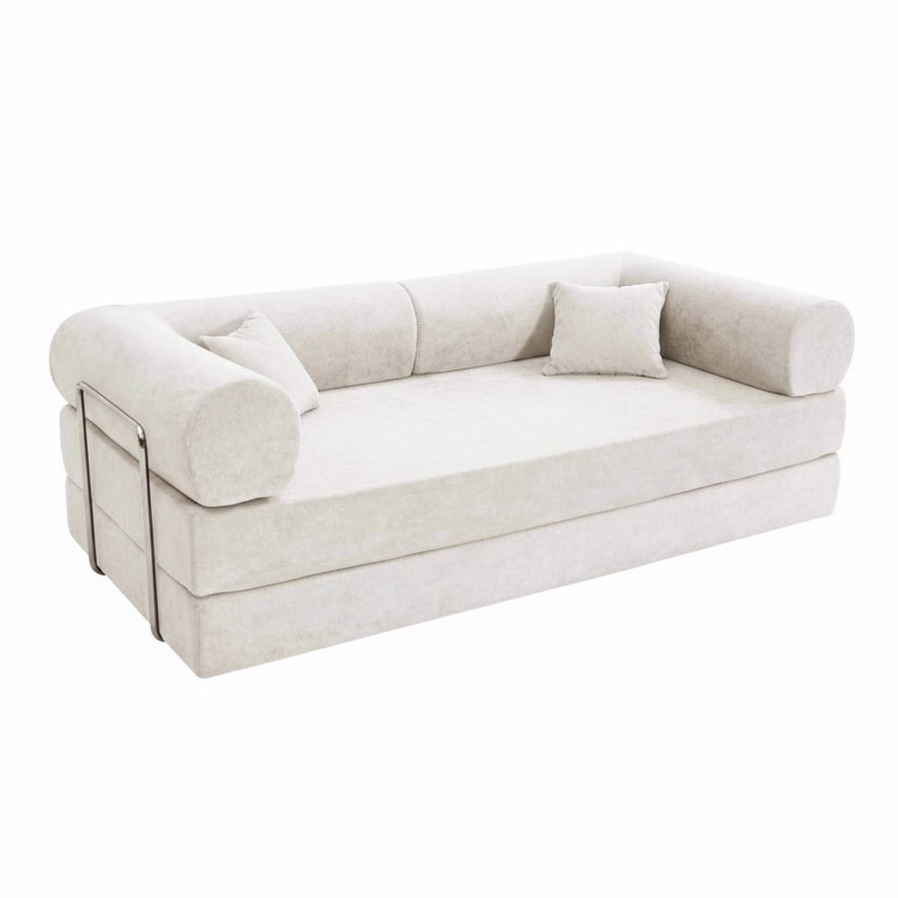 Canapé convertible 2 places en tissu coussins modulable 204 cm ecru