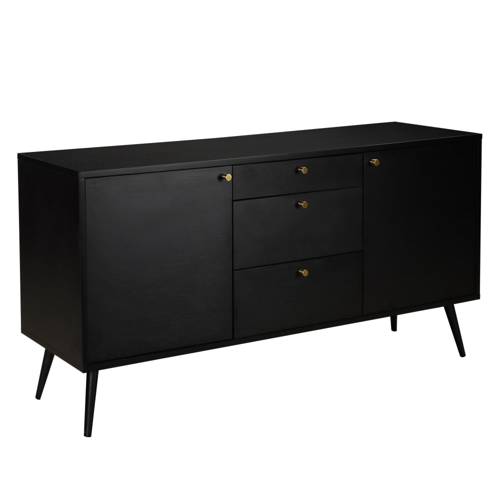 Buffet design effet bois foncé 2 portes 3 tiroirs 150 cm noir