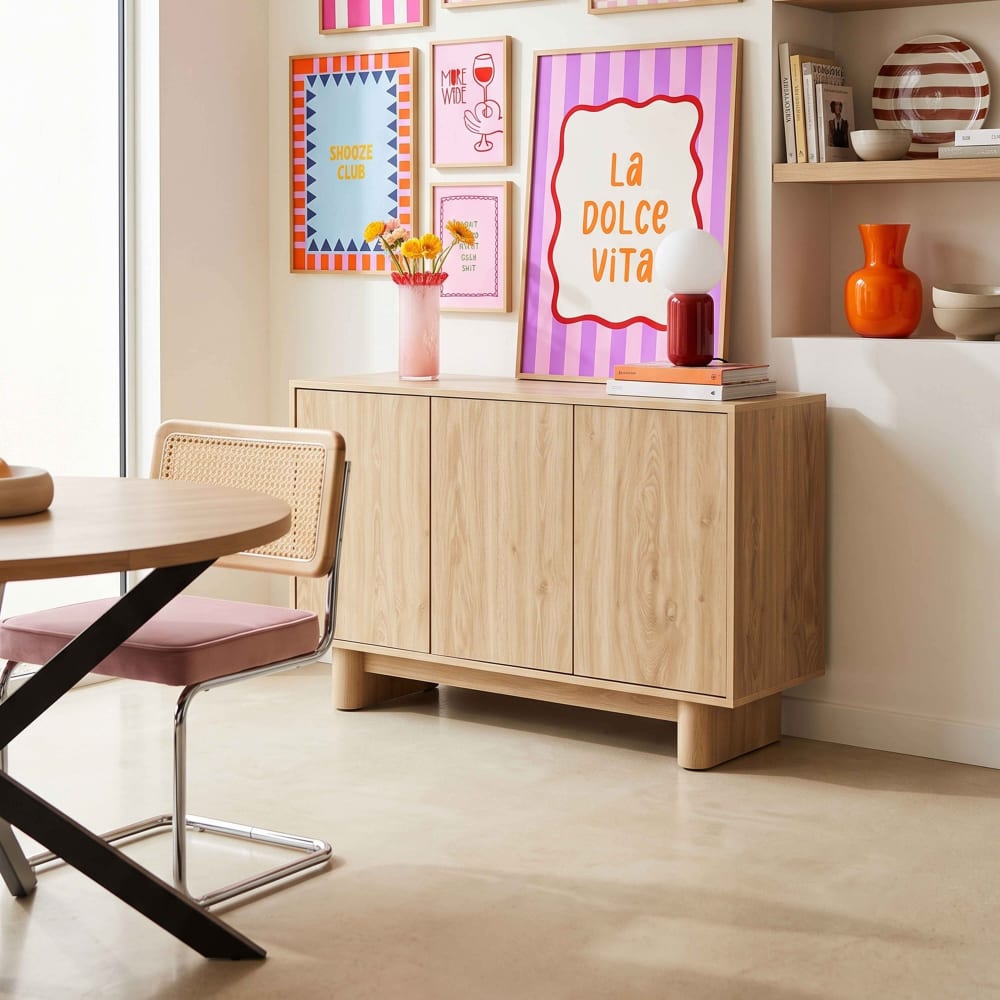 Skandinavisches Sideboard 3-türiges 120 cm helles Holz - Maisons