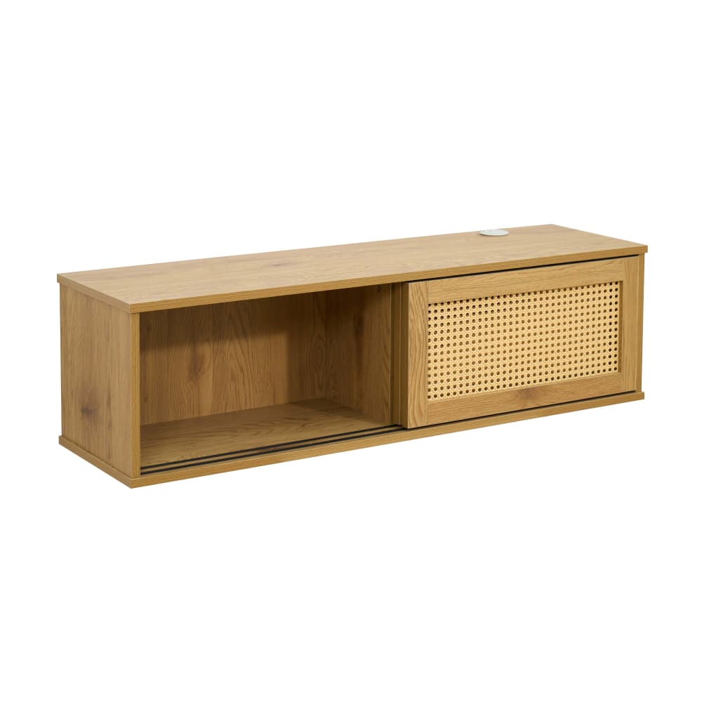 Meuble TV suspendu 108 cm bohème bois clair