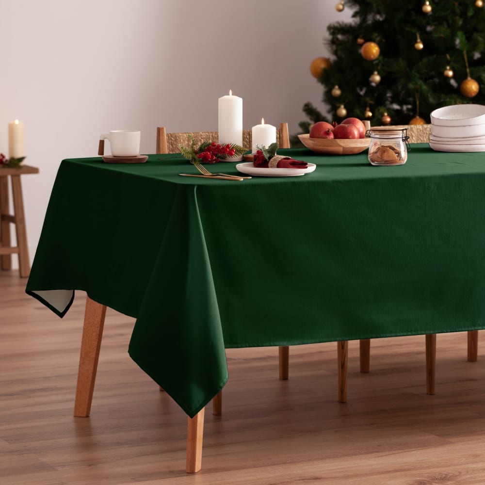 Einfarbige grüne Weihnachtstischdecke aus Baumwolle 155x400 cm -