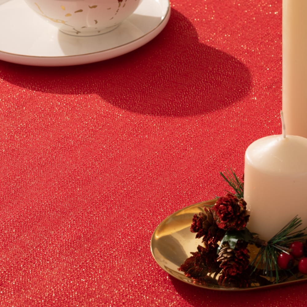 Weihnachts-Tischdecke aus Baumwolle, rot-gold, 155 x 400 cm -