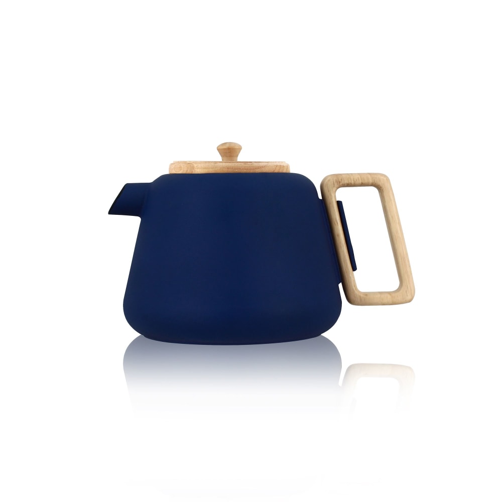 Théière en fonte bleue avec couvercle en bois 500ml Théière en fonte bleue avec couvercle en bois 500ml