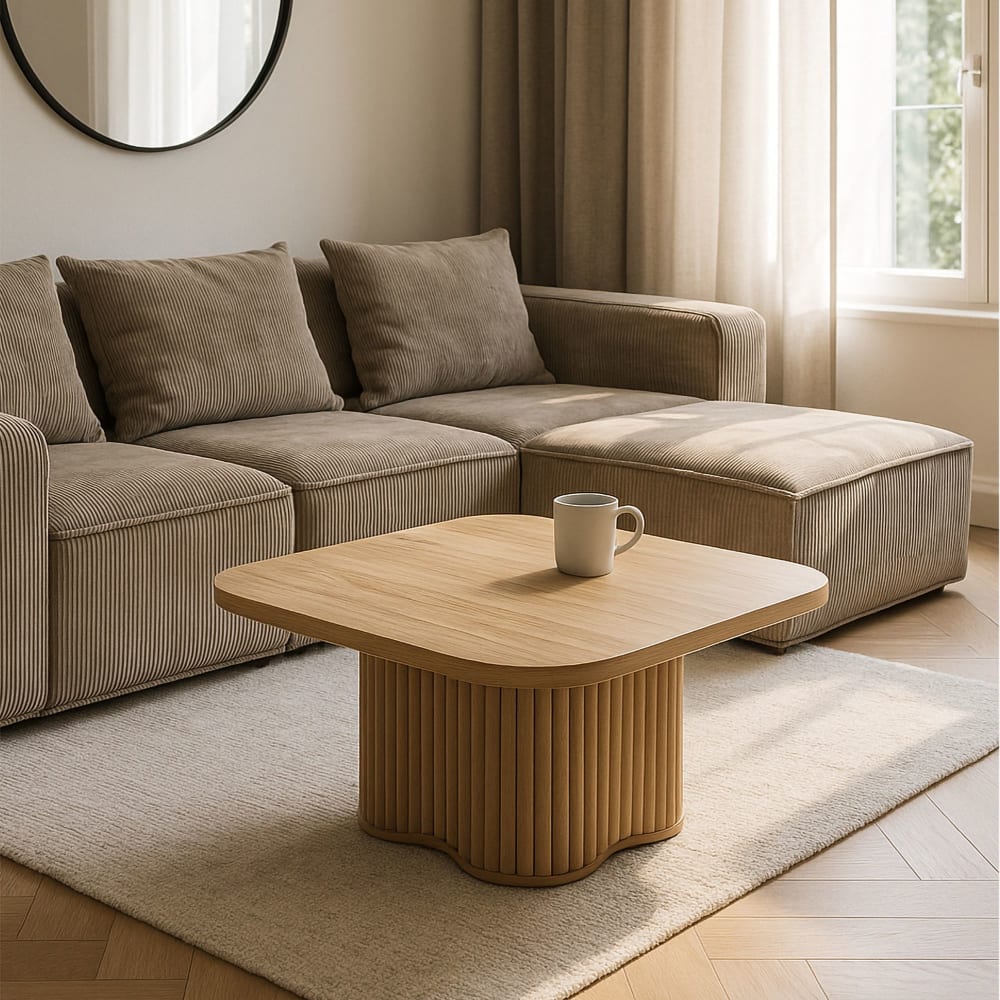 Table basse carré avec pied de forme organique 80cm