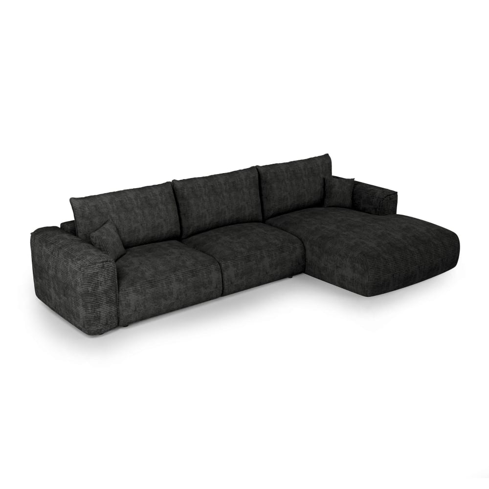 Canapé d'angle droit convertible express 5 places velours côtelé noir