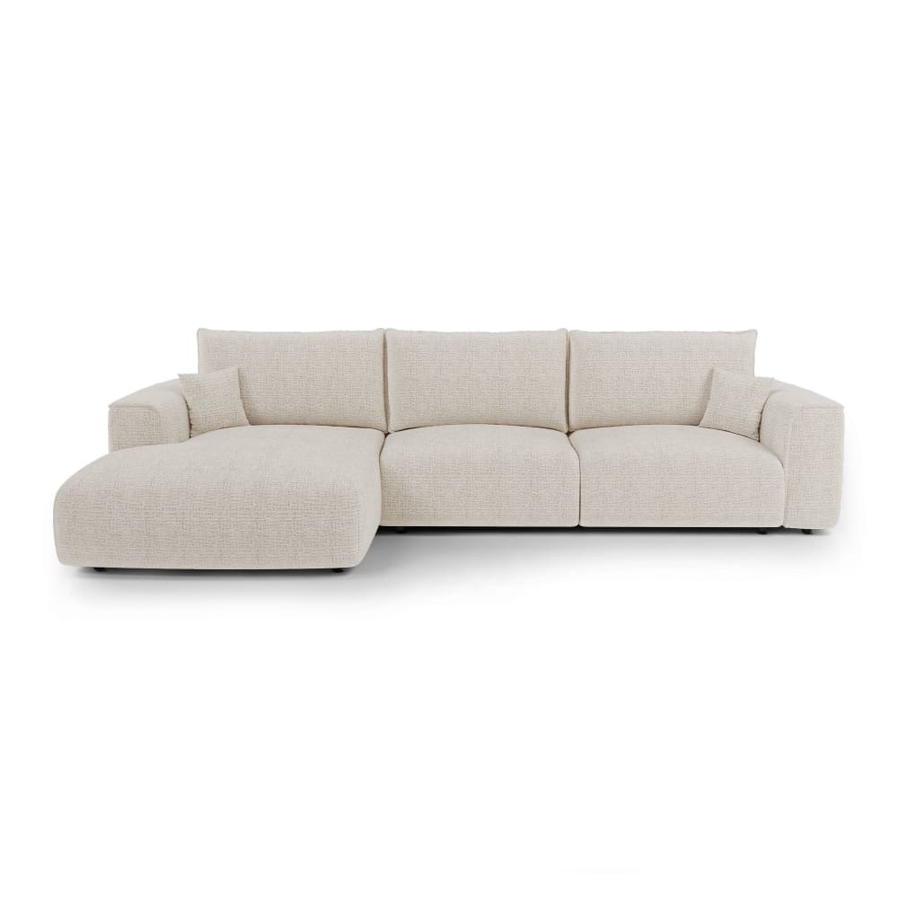 Canapé d'angle convertible express 5 places tissu toucher doux crème