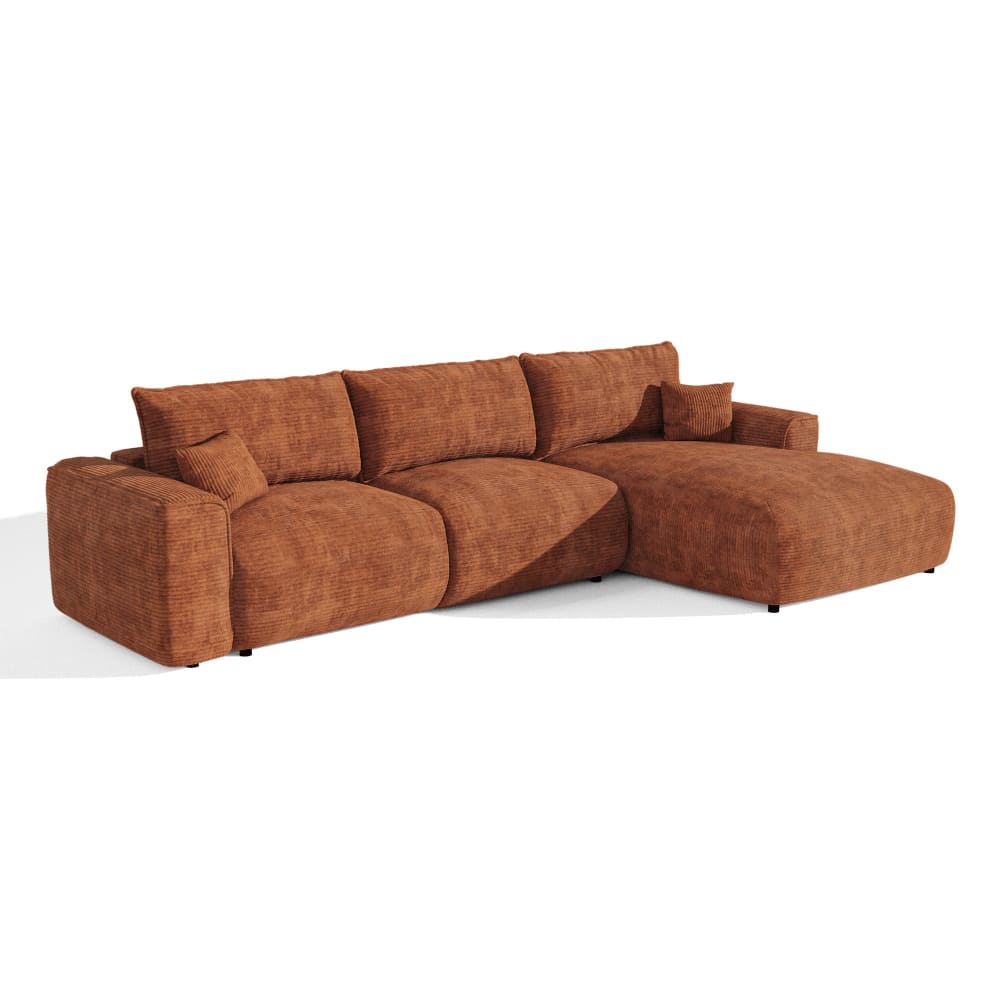 Canapé d'angle droit convertible express 5 places velours terracotta