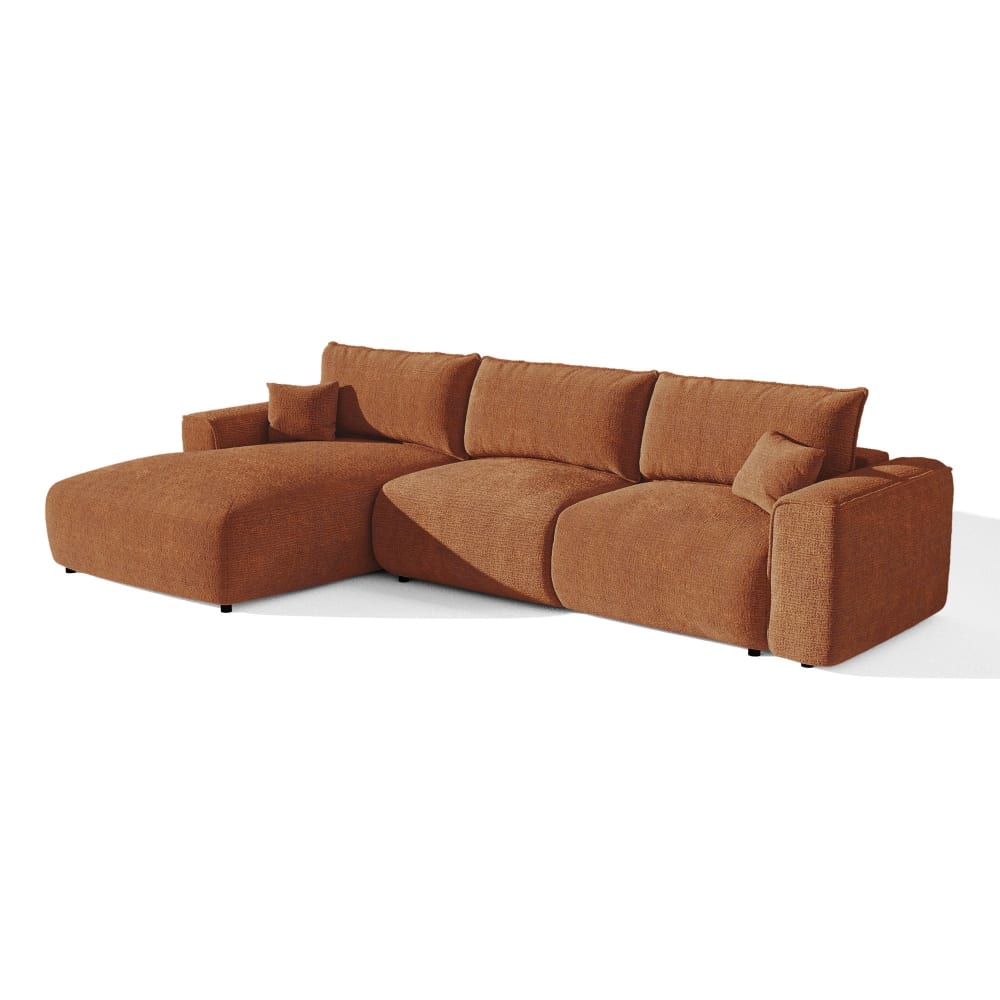 Canapé angle gauche convertible express 5places tissu doux terracotta