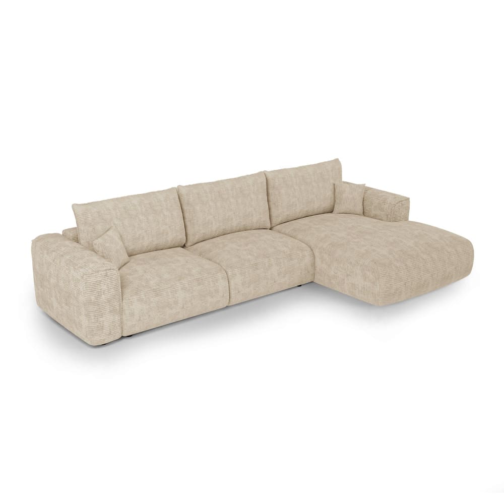 Canapé d'angle droit convertible express 5 places velours côtelé beige