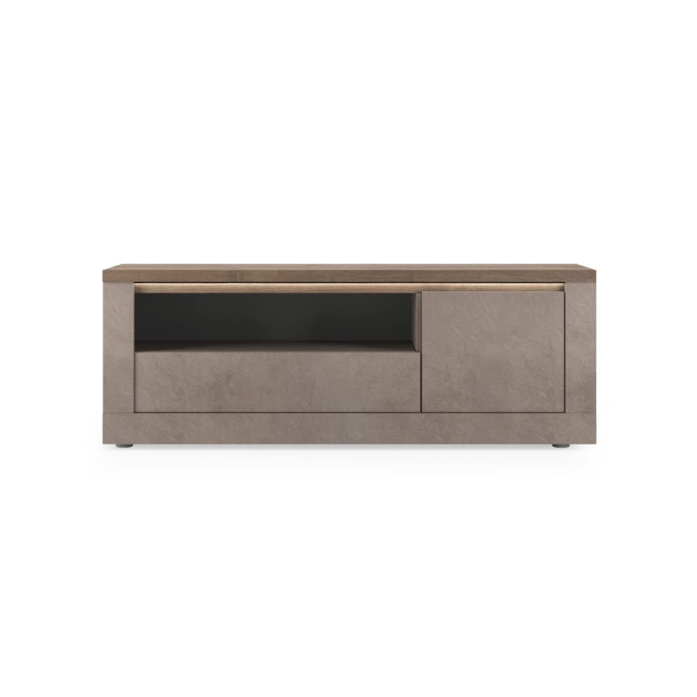 Meuble TV 1 porte et 1 tiroir effet bronze et mercure L160 cm