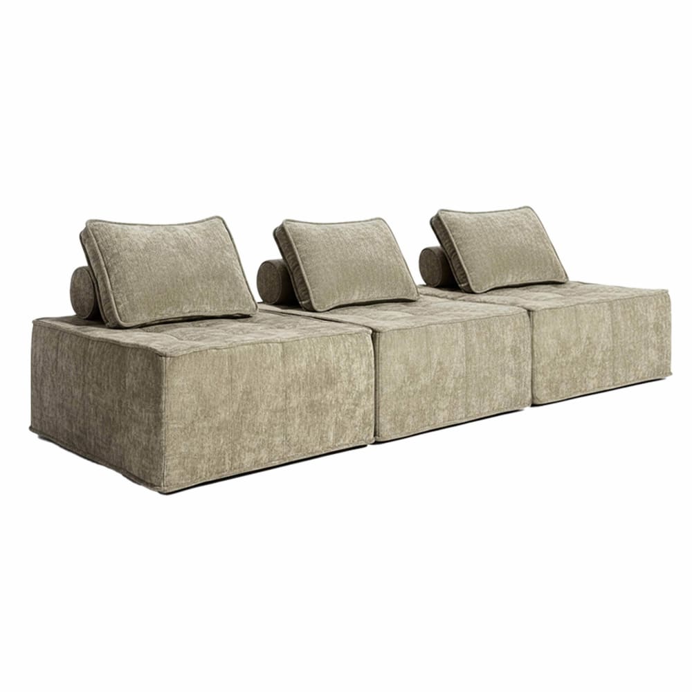 Canapé modulable 3 places en tissu avec coussins taupe L 255 cm