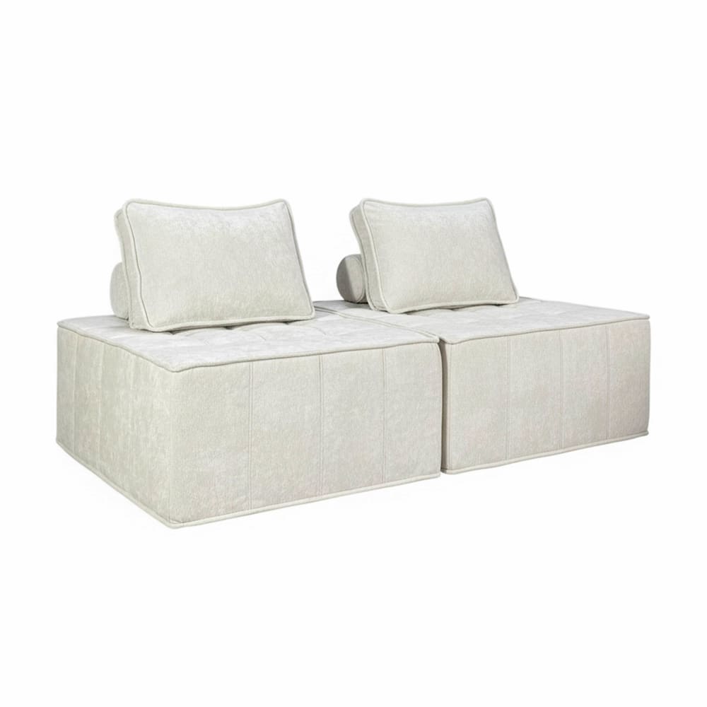 Lot de 2 fauteuils en tissu pour canapé modulable avec coussin ecru