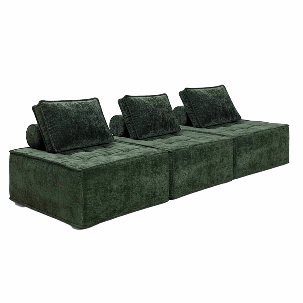 Canapé modulable 3 places en tissu avec coussins vert L 255 cm
