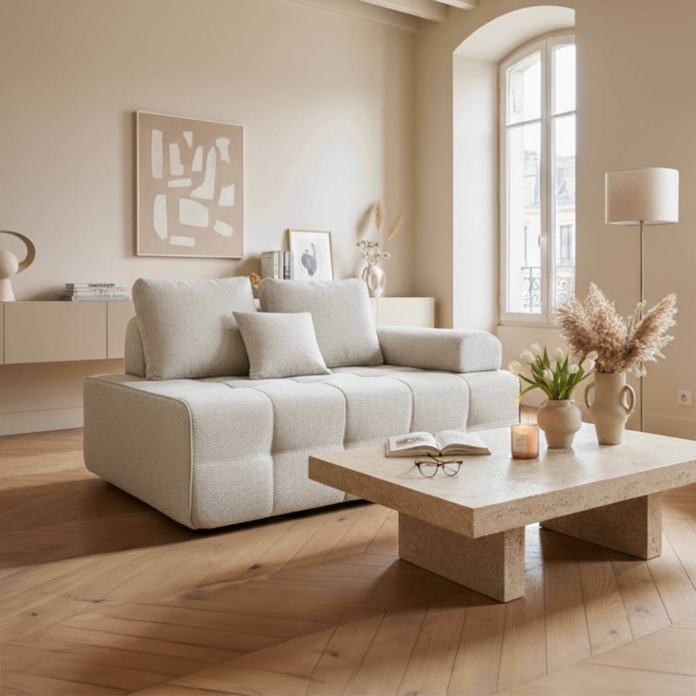 Linker Sessel für modulares Stoffsofa mit ecrufarbenen L 140 cm -