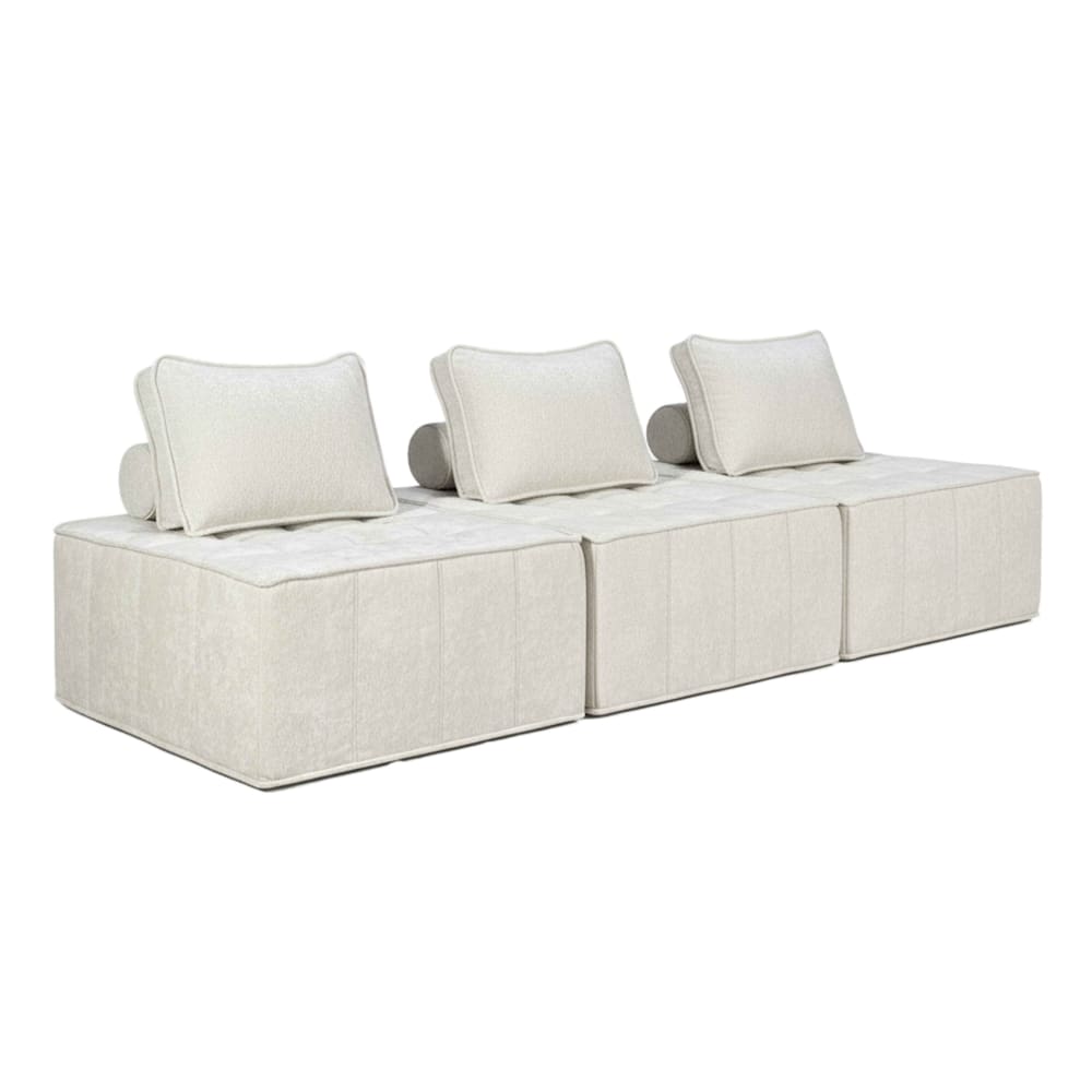 Canapé modulable 3 places en tissu avec coussins écru L 255 cm