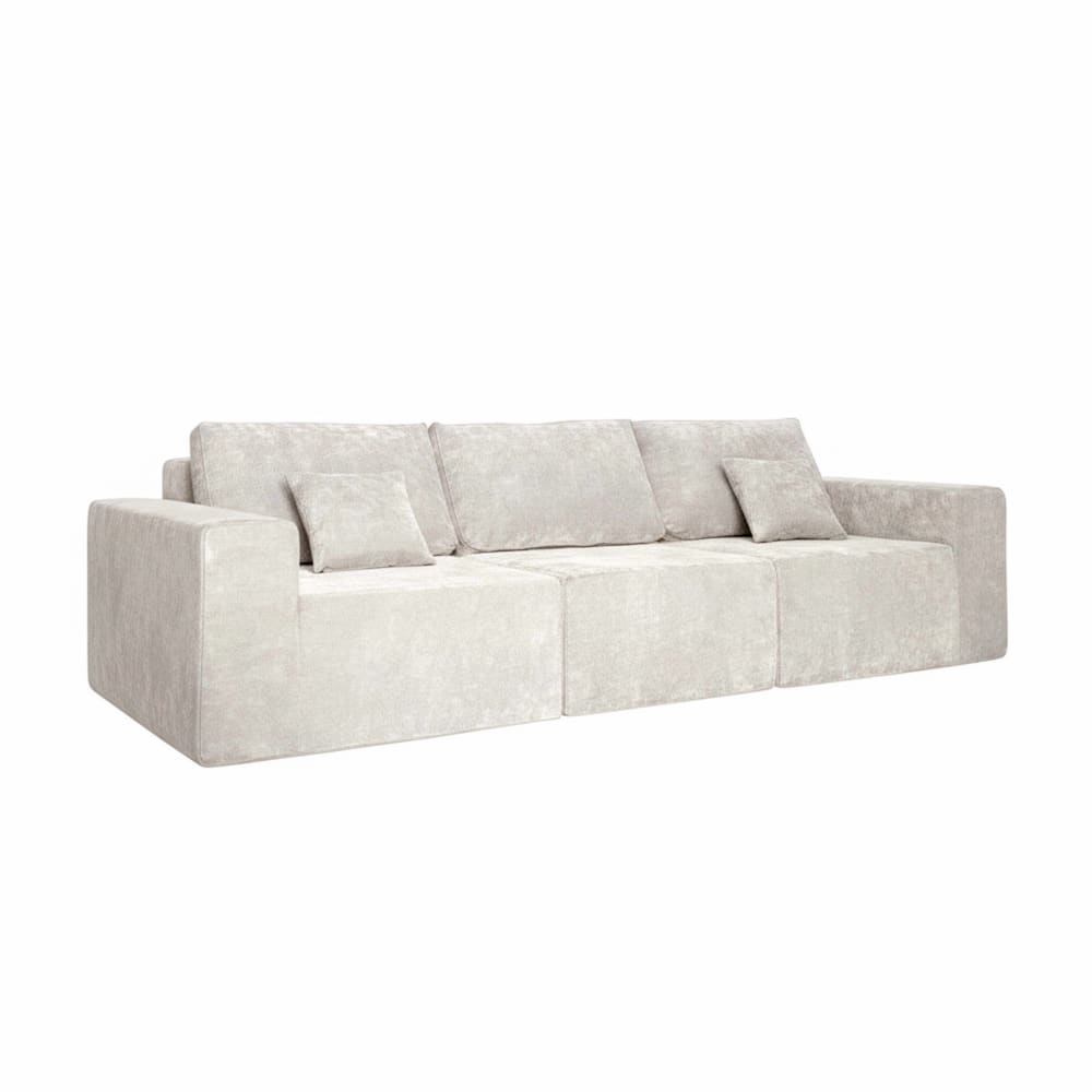 Canapé modulable 3 places en tissu avec coussins écru  L 275 cm