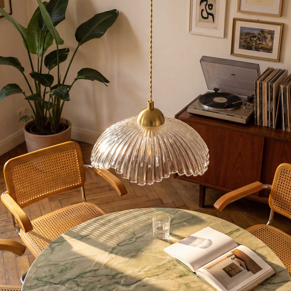Suspension en verre avec son équipement en textile torsadé et métal — vue 3