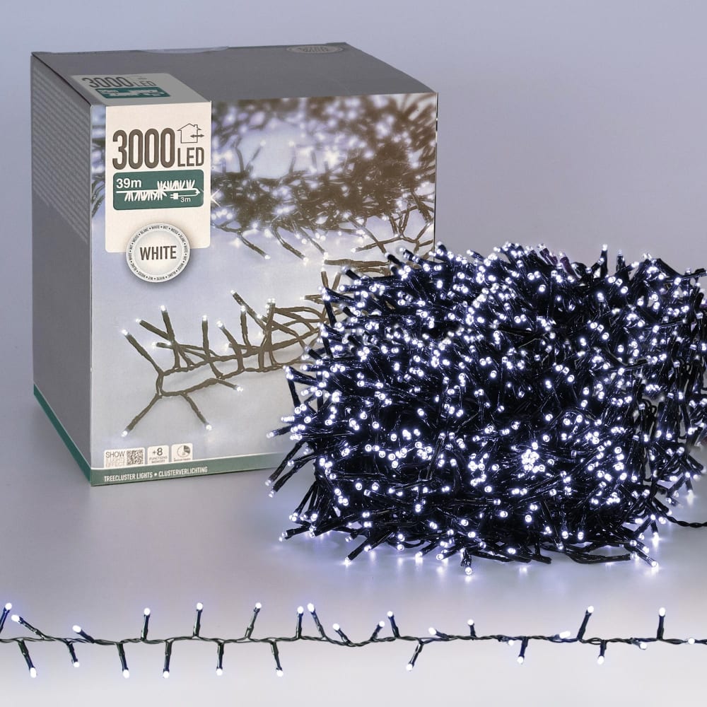 LED Cluster Lichterkette 39m 3000LED Kaltweiß mit Timer 8 Modi