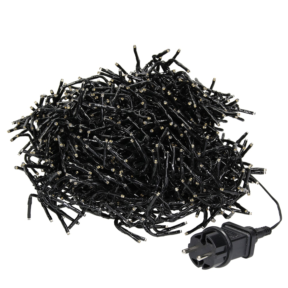 ECD Germany LED Cluster Lichterkette 11m 1512 LEDs Warmweiß mit Timer Innen/Außen Schwarz Pvc - Polyvinlychlorid