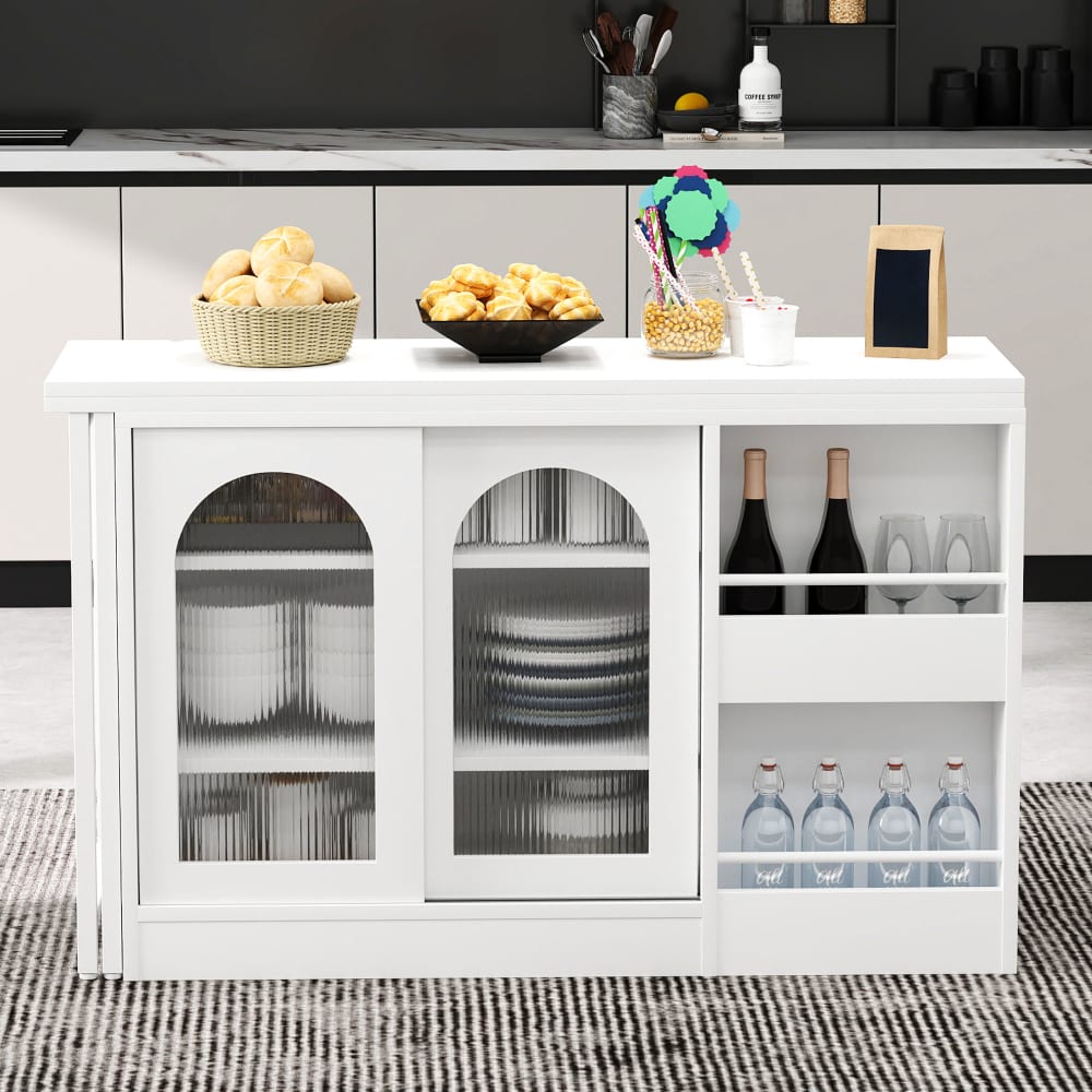 Sideboard mit 360° Ausziehbarem Tisch mit Türen, Weiß - Maisons
