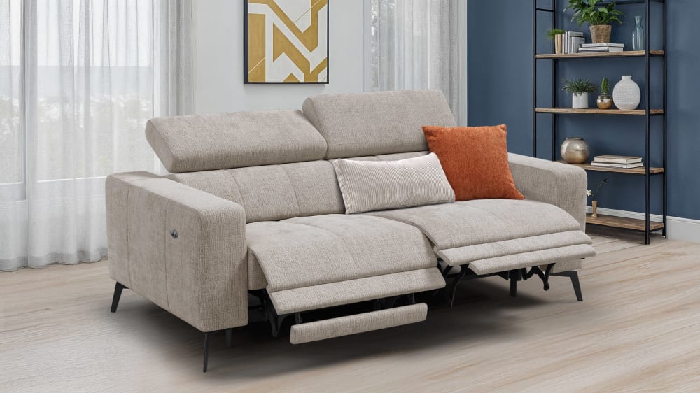 Relaxsofa 3-Sitzer, beige, 2 x Relax Zero Gravity - Maisons Du