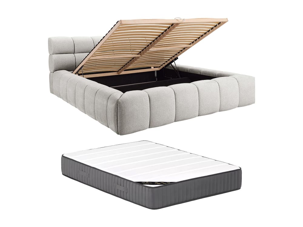 Lit coffre polyester gris clair 180 x 200 (super king size bed)