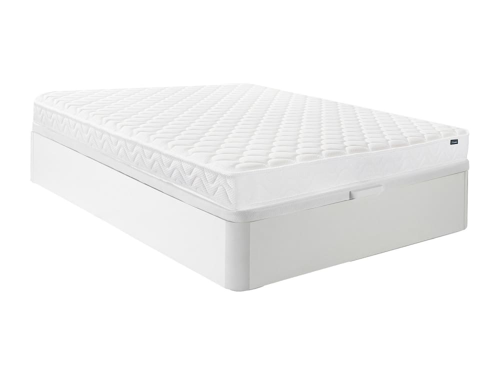 Matelas et sommier coffre effet bois blanc 140 x 190 cm