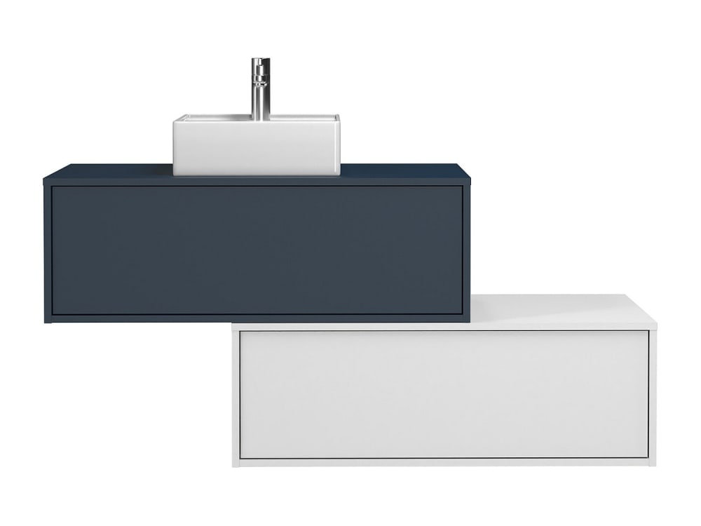 Meuble simple vasque effet bois bleu nuit, blanc