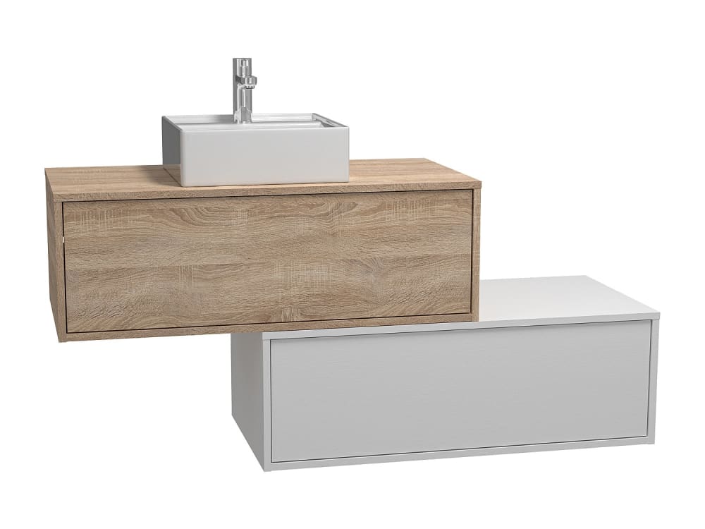 Meuble simple vasque effet bois , blanc