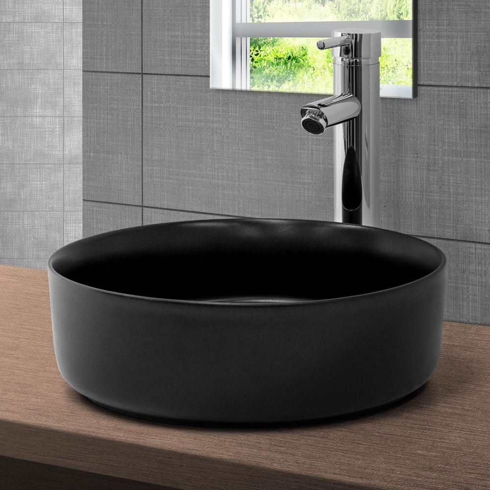 Keramik Waschbecken mit Ablaufgarnitur Handwaschbecken Schwarz -
