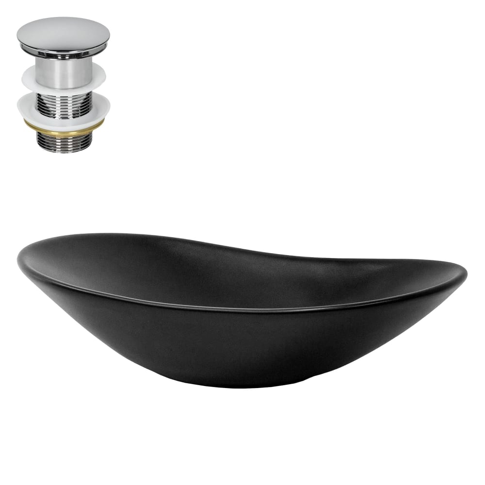 ECD Germany Keramik Waschbecken mit Ablaufgarnitur Handwaschbecken 630x360x155 mm Schwarz Keramik