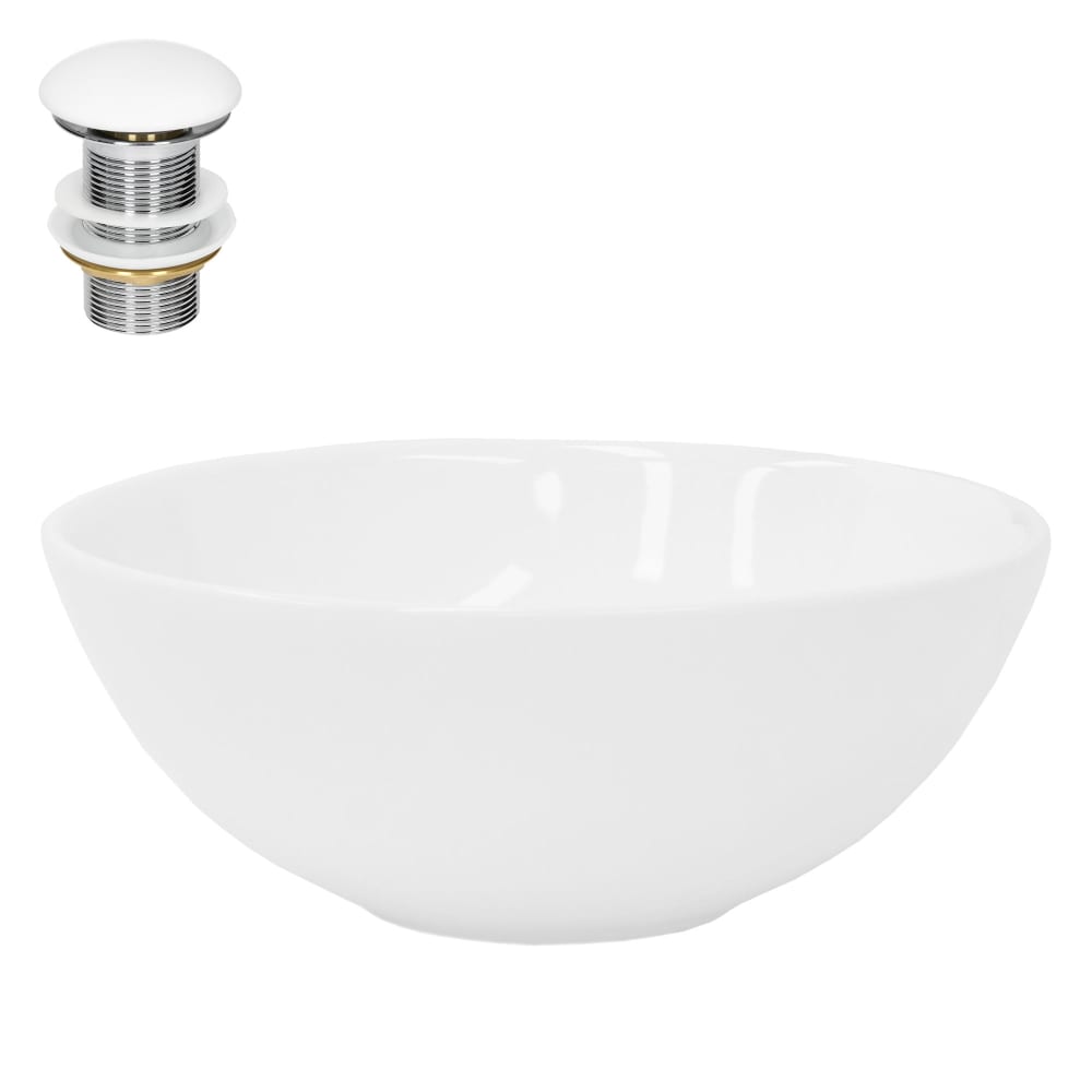 Lavabo blanco de cerámica con juego de desagüe sin reborsadero