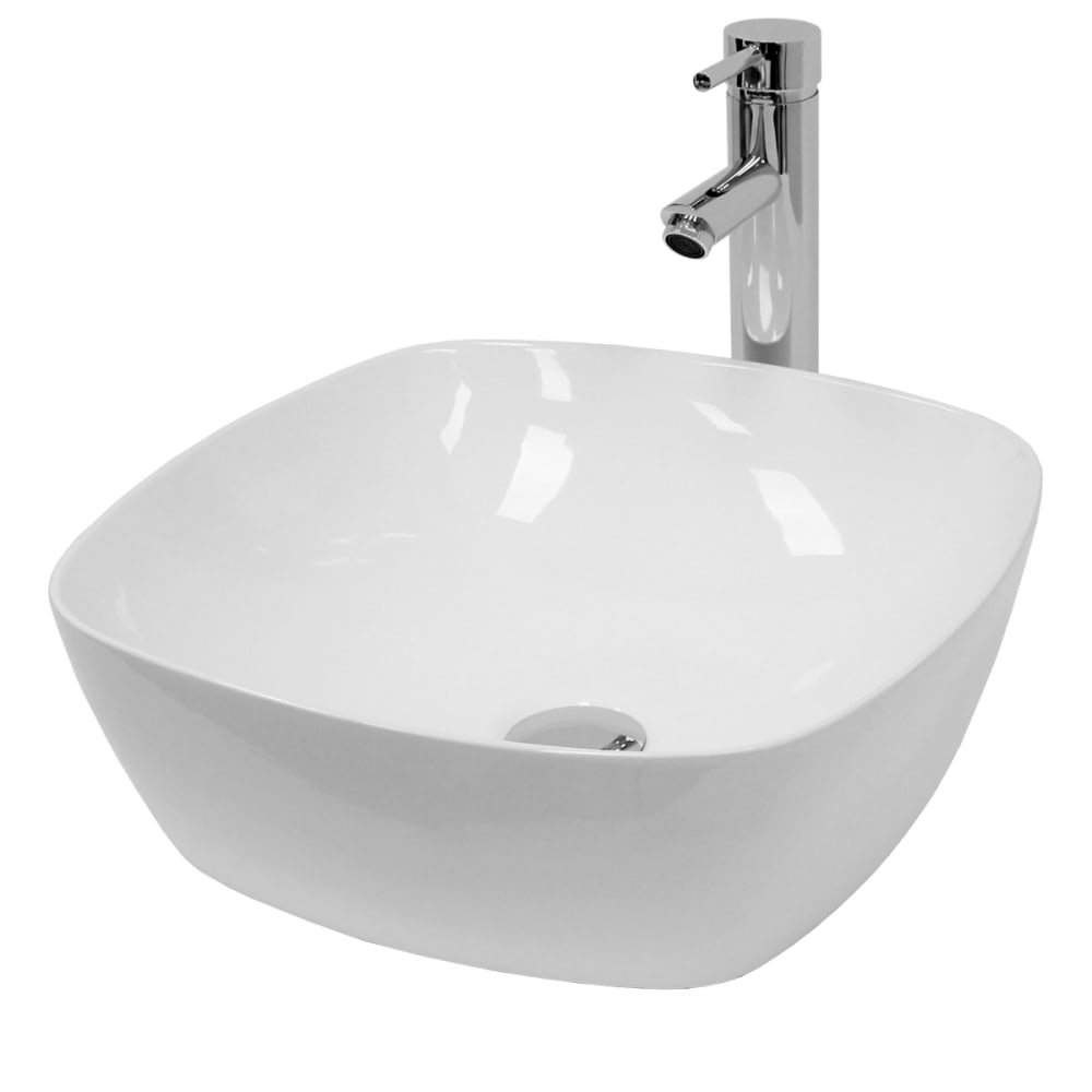 ECD Germany Waschbecken Waschtisch 405 x 405 x 140 mm aus Keramik Weiß Weiß Keramik