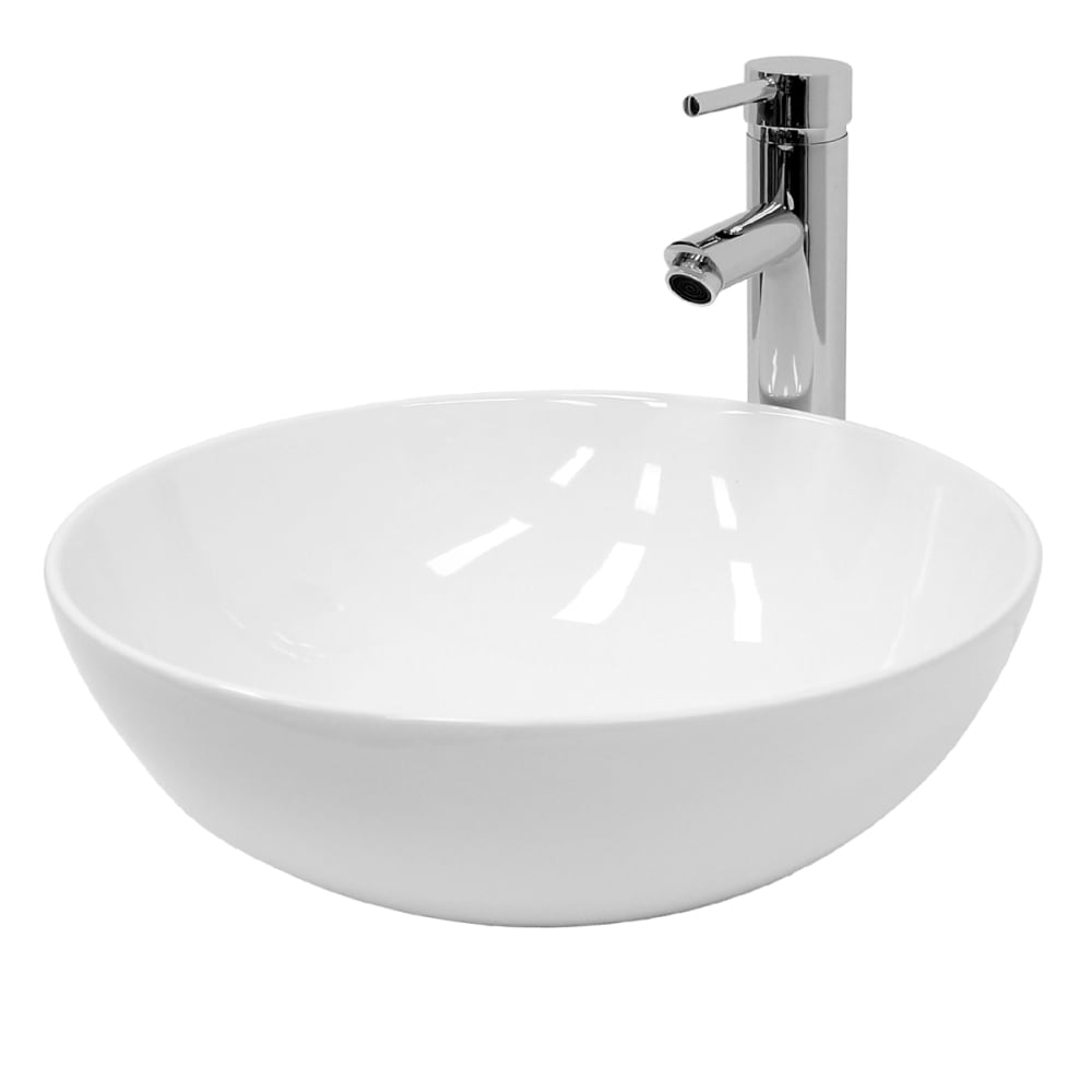 ECD Germany Waschbecken Keramik mit Ablaufgarnitur Waschtisch Ø 400x147 mm Weiß Keramik