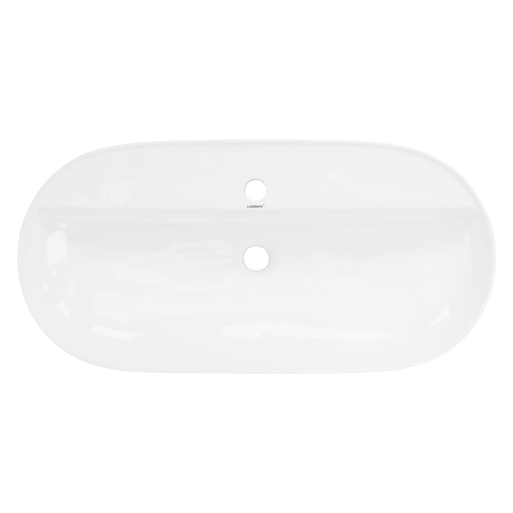 Waschbecken aus Keramik in Weiß glänzend 80 x 40 x 12 cm, Oval -