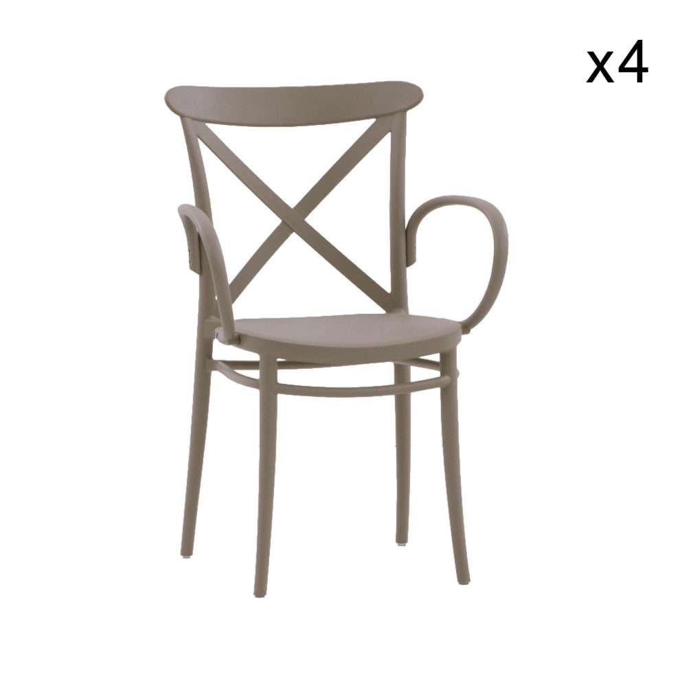 Lot+de+4+chaises+en+polypropylene+gris+tourterelle+avec+accoudoirs