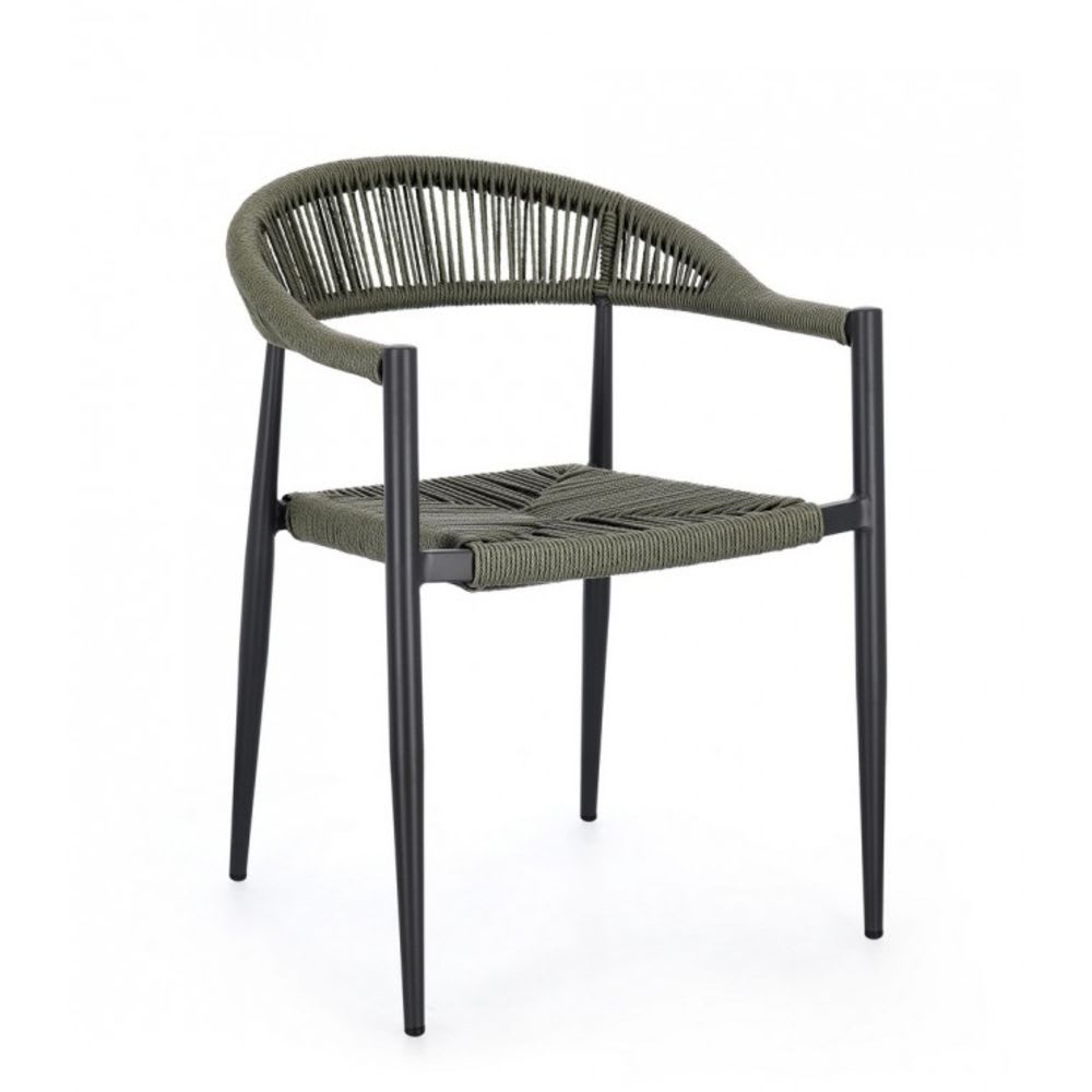 Ensemble+de+4+chaises+en+aluminium+anthracite+et+tisse+vert