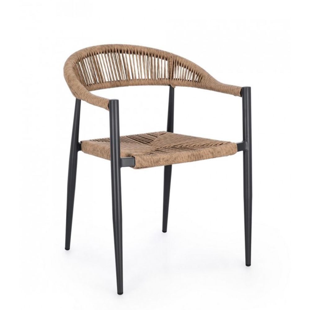 Ensemble+de+4+chaises+en+aluminium+anthracite+et+fibre+tissee+marron