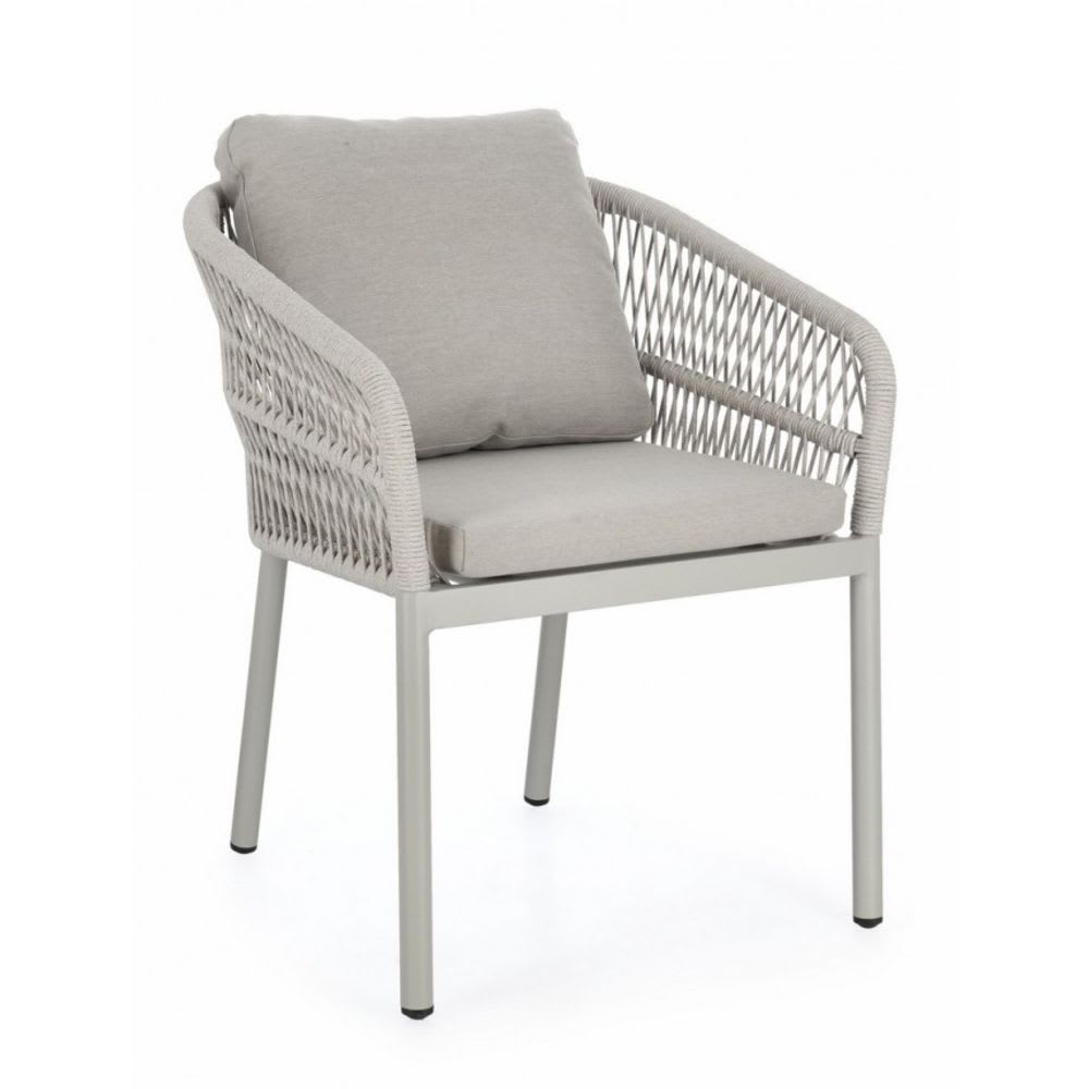 Lot+de+4+chaises+en+aluminium+tourterelle+avec+tressage+en+corde