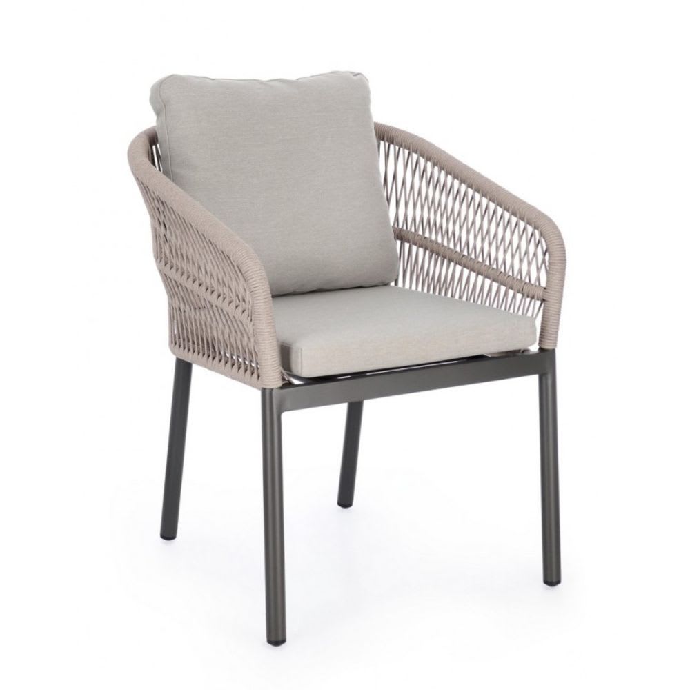 Lot+de+4+fauteuils+en+aluminium+anthracite+avec+tressage,+corde+beige