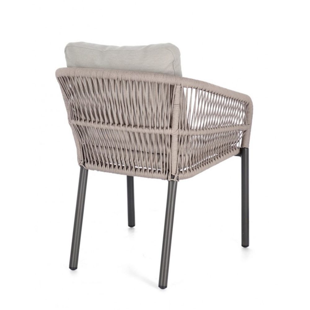 Lot de 4 fauteuils en aluminium anthracite avec tressage, corde beige