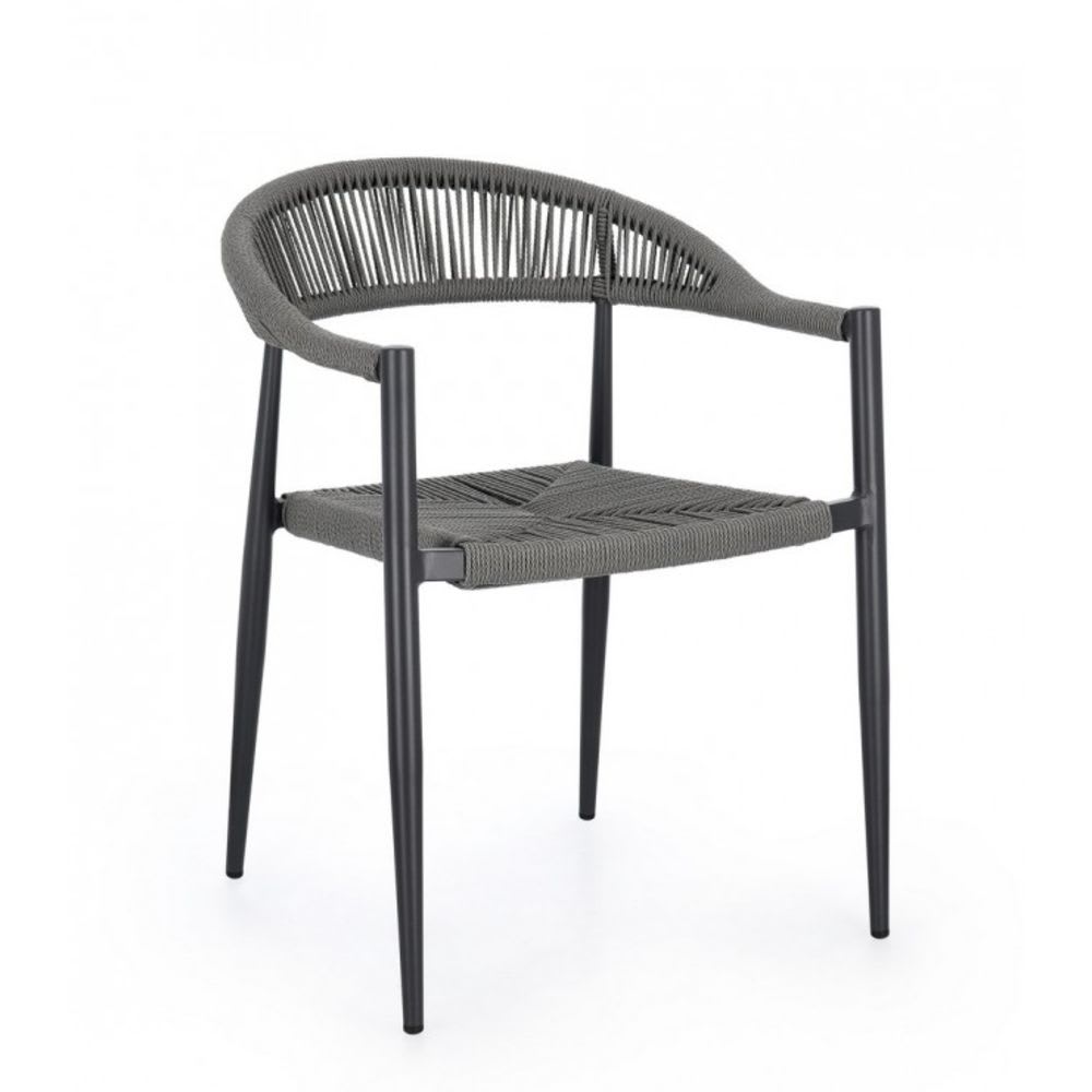 Lot+de+4+chaises+en+aluminium+anthracite+et+textilene+gris