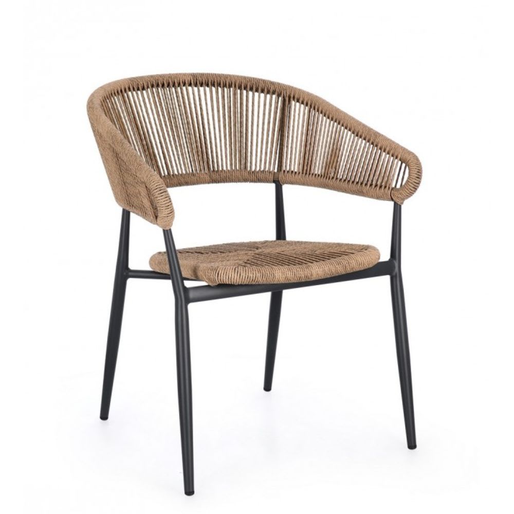 Ensemble+de+4+chaises+en+aluminium+anthracite+et+fibre+tissee+marron