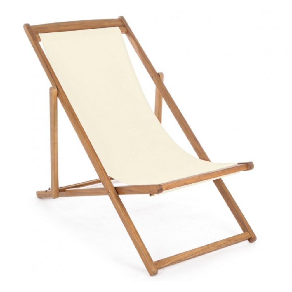 Lot de 4 chaises longues en bois d'acacia et tissu écru, inclinables